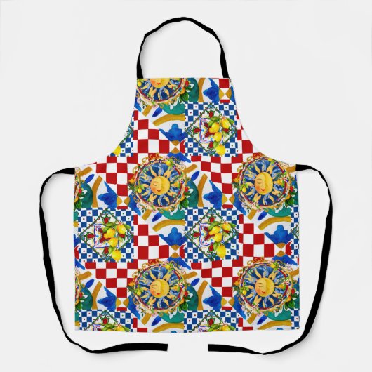 sizilianische Sonne, Zitrone, mediterrane Fliesen, Schürze (Vorderseite)