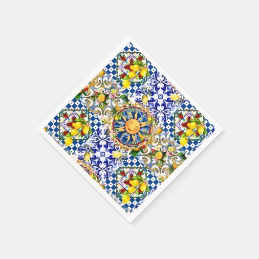 sizilianische Sonne, Zitrone, mediterrane Fliesen, Serviette (Ecke)