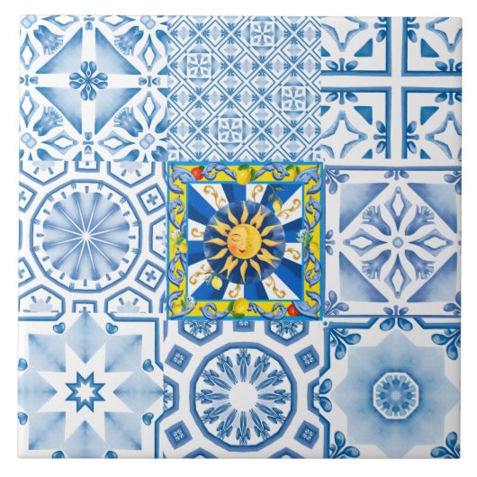 sizilianische Sonne, Zitrone, Mosaik, Majolika Fliese (Vorderseite)