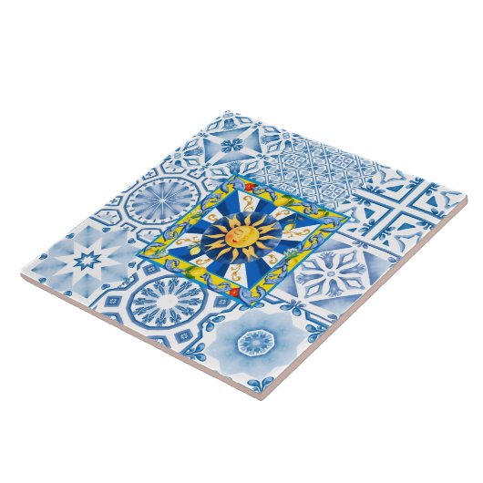 sizilianische Sonne, Zitrone, Mosaik, Majolika Fliese (Seite)