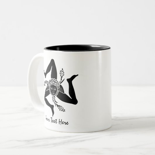 Sizilianische Trinacria in Schwarz Dein Text Zweifarbige Tasse (Vorderseite Links)