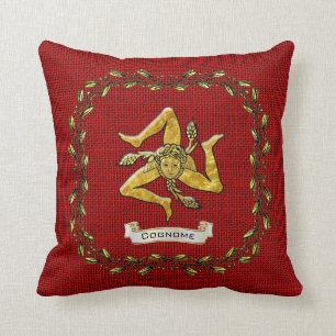 Sizilianische Trinacria olivgrüne Kranz-Leinwand Kissen