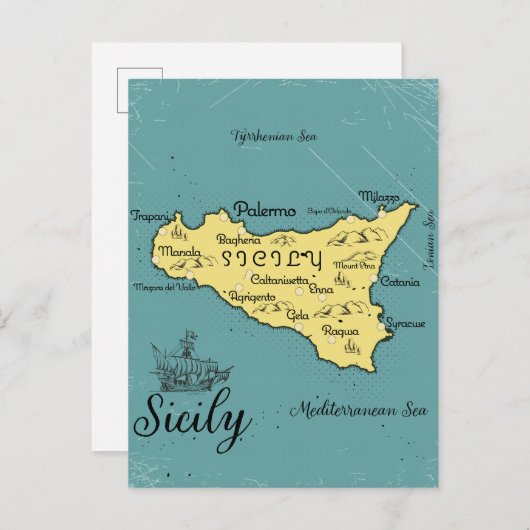 Sizilianische Vintage nautische Karte (Vorne/Hinten)