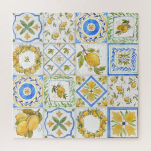 Sizilianische Zitronen Aquarell-Quadratmuster Puzzle