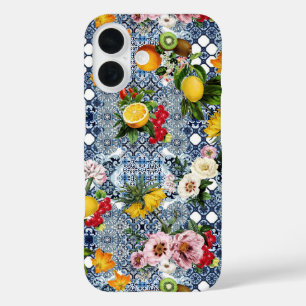 sizilianische Zitronen und Blume Vintage Fliesen M iPhone 16 Hülle