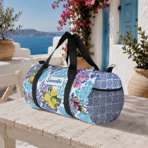 Sizilianische Zitrus-Blumen-Mittelmeer-Azulejo-Fli Duffle Bag
