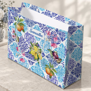 Sizilianische Zitrus-Blumen-Mittelmeer-Azulejo-Fli Große Geschenktüte