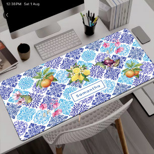 Sizilianische Zitrus-Blumen-Mittelmeer-Azulejo-Fli Schreibtischunterlage