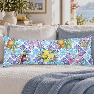 Sizilianische Zitrus-Blumen-Mittelmeer-Azulejo-Fli Seitenschläferkissen