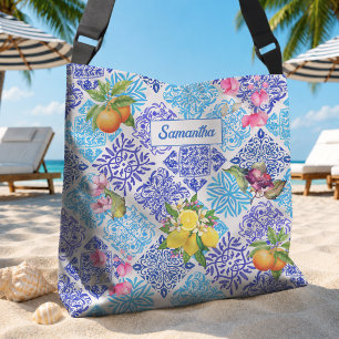 Sizilianische zitrusfarbene florale mediterrane Az Tragetaschen Mit Langen Trägern