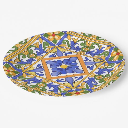 sizilianischer Stil, Majolika, Sommer, buntes Must Pappteller (Schrägansicht)