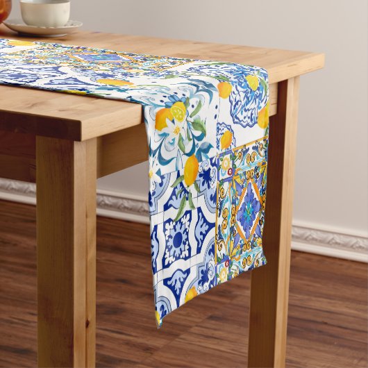 sizilianischer Stil, Majolika, Zitronen   Kurzer Tischläufer (Beispiel)