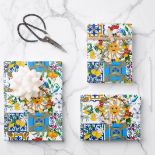 sizilianischer Stil, Sommerkunst, Zitronen Geschenkpapier Set