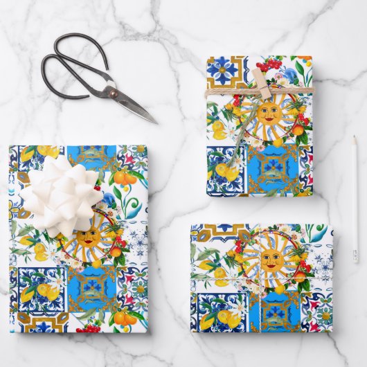 sizilianischer Stil, Sommerkunst, Zitronen Geschenkpapier Set (Vorderseite)