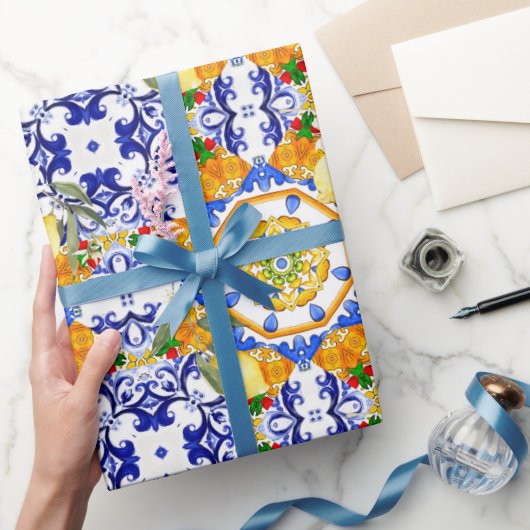 sizilianischer Stil, Zitronen, Majolika Geschenkpapier (Schenken)