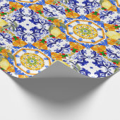 sizilianischer Stil, Zitronen, Majolika Geschenkpapier (Ecke)