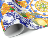 sizilianischer Stil, Zitronen, Majolika Geschenkpapier (Rolleneckpunkt)