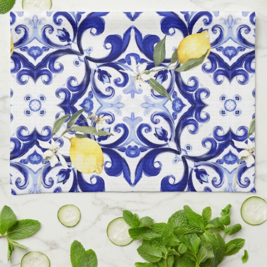 sizilianischer Stil, Zitronen, Majolika Geschirrtuch (Gefaltet)