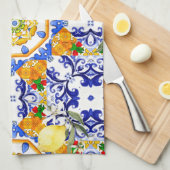 sizilianischer Stil, Zitronen, Majolika Geschirrtuch (Viertel Falte)