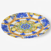 sizilianischer Stil, Zitronen, Majolika Pappteller (Schrägansicht)