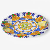 sizilianischer Stil, Zitronen, Majolika Pappteller (Schrägansicht)