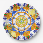 sizilianischer Stil, Zitronen, Majolika Pappteller (Vorderseite)