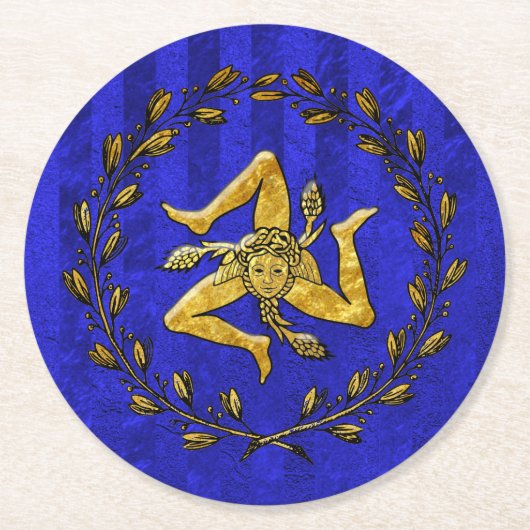 Sizilianischer Trinacria olivgrüner Kranz-blauer Runder Pappuntersetzer (Vorderseite)