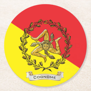 Sizilianischer Trinacria olivgrüner Kranz Runder Pappuntersetzer