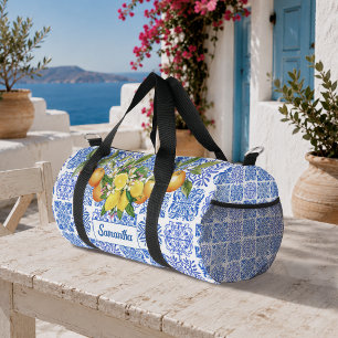 Sizilianisches Blau Gelb Zitrus Mittelmeer-Azulejo Duffle Bag