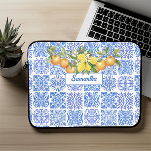 Sizilianisches Blau Gelb Zitrus Mittelmeer Azulejo Laptopschutzhülle