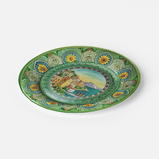 Sizilianisches Grün: Melaminpapier Pappteller (Schrägansicht)