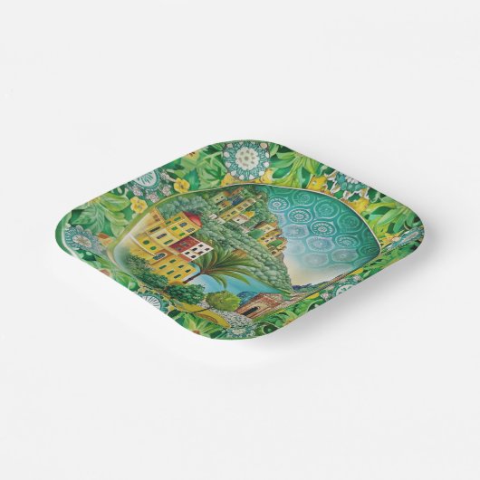Sizilianisches Grün: Melaminpapier Pappteller (Gewinkelt)
