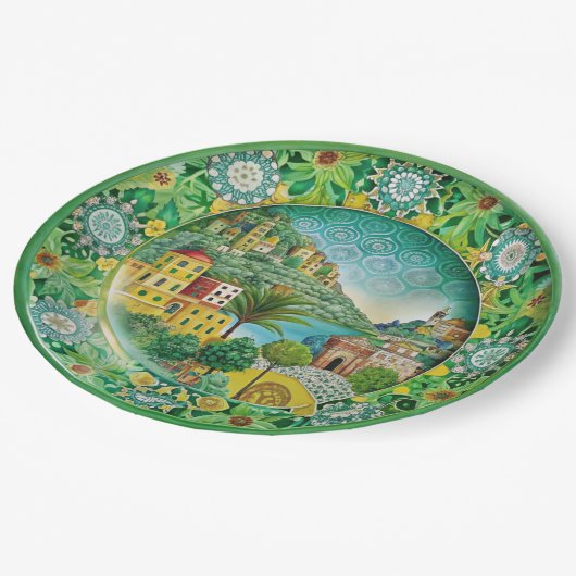 Sizilianisches Grün: Melaminpapier Pappteller (Schrägansicht)