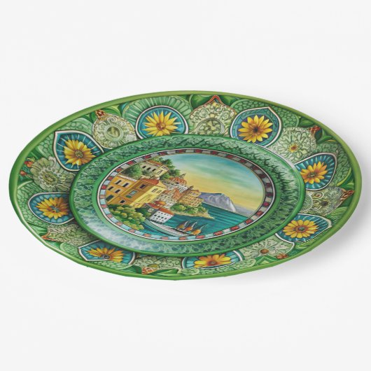 Sizilianisches Grün: Melaminpapier Pappteller (Schrägansicht)