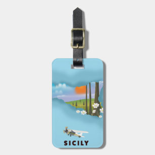 Sizilianisches Illustriertes Reiseplakat Gepäckanhänger