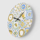 Sizilianisches Lemons Watercolor Square Muster Große Wanduhr (Winkel)
