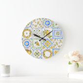 Sizilianisches Lemons Watercolor Square Muster Große Wanduhr (Zuhause)