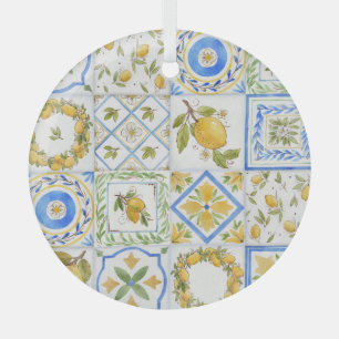 Sizilianisches Lemons Watercolor Square Muster Ornament Aus Glas
