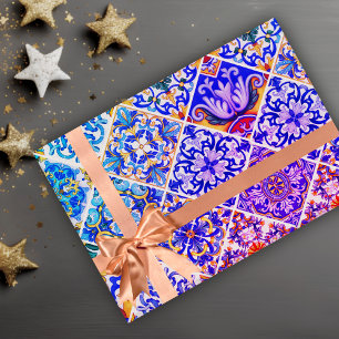 Sizilianisches Lila Blaues Mittelmeer-Fliesenmuste Geschenkpapier