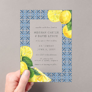 Sizilianisches Mittelmeer Blue Tiles Lemon Wedding Acryleinladungen