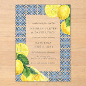 Sizilianisches Mittelmeer Blue Tiles Lemon Wedding Acryleinladungen (Vorderseite)