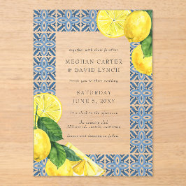 Sizilianisches Mittelmeer Blue Tiles Lemon Wedding Acryleinladungen