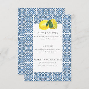 Sizilianisches Mittelmeer Blue Tiles Lemon Wedding Begleitkarte