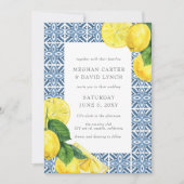 Sizilianisches Mittelmeer Blue Tiles Lemon Wedding Einladung (Vorderseite)