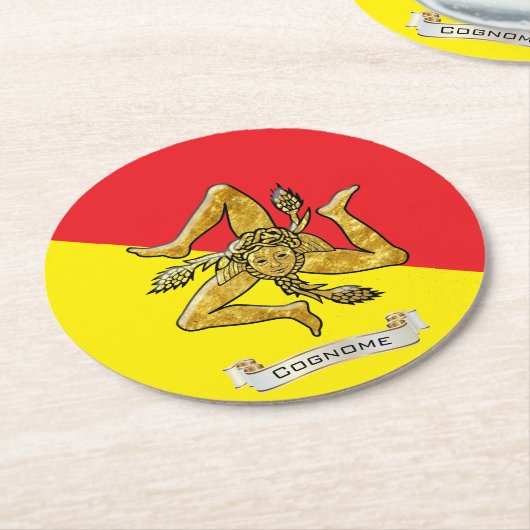 Sizilianisches Trinacria im Gold personifizieren Runder Pappuntersetzer (Angewinkelt)