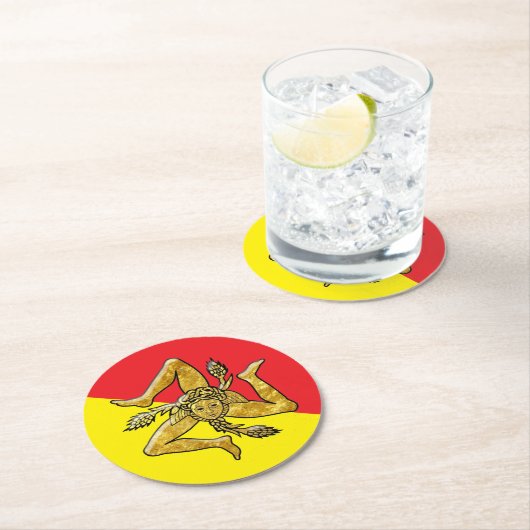 Sizilianisches Trinacria im Gold Runder Pappuntersetzer (Vor Ort)