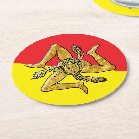 Sizilianisches Trinacria im Gold Runder Pappuntersetzer (Angewinkelt)