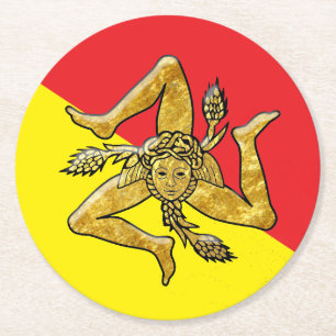 Sizilianisches Trinacria im Gold Runder Pappuntersetzer