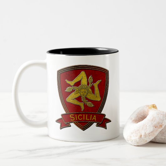 Sizilianisches Trinacria Rot u. Gold Zweifarbige Tasse (Mit Donut)