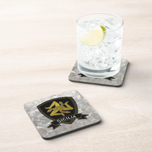 Sizilianisches Trinacria schwarzes Goldperlmutt Untersetzer (Rechte Seite)